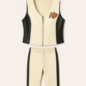 Harley Davidson vintage cream leather riding pants and vest outfit